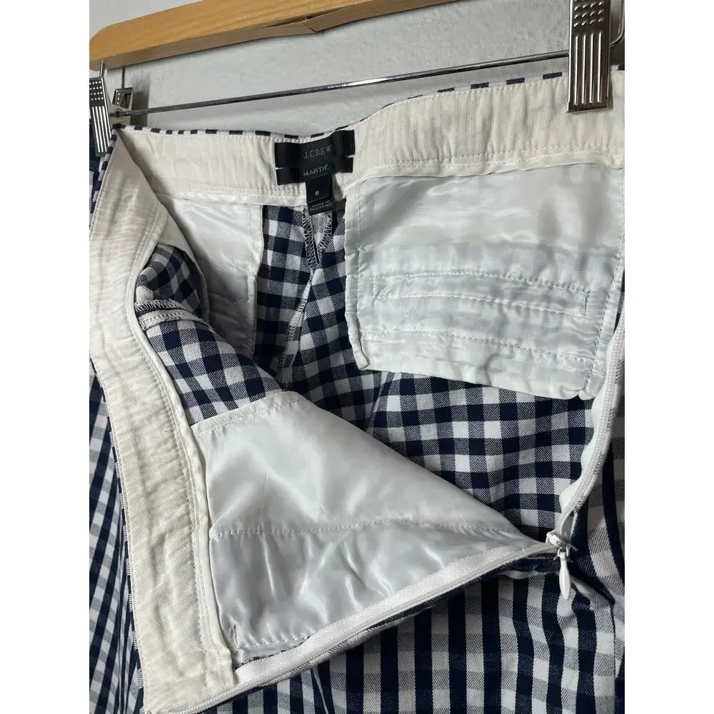 J Crew Navy Blue Gingham Martie Pants 8 Ankle